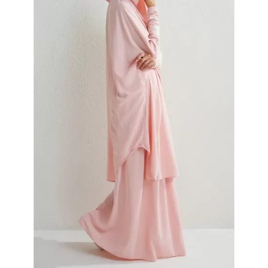 Solid Color Batwing Sleeves Long Sleeves Muslim High Neck Shirts Top + Skirts Bottom Two Pieces Set