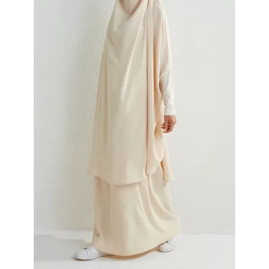 Solid Color Batwing Sleeves Long Sleeves Muslim High Neck Shirts Top + Skirts Bottom Two Pieces Set