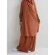 Solid Color Batwing Sleeves Long Sleeves Muslim High Neck Shirts Top + Skirts Bottom Two Pieces Set