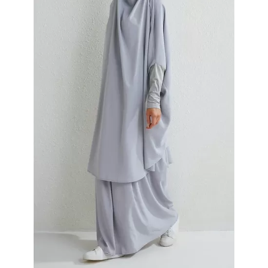 Solid Color Batwing Sleeves Long Sleeves Muslim High Neck Shirts Top + Skirts Bottom Two Pieces Set