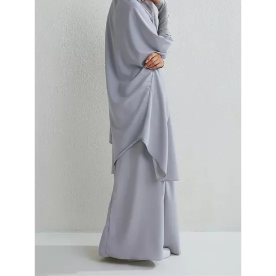 Solid Color Batwing Sleeves Long Sleeves Muslim High Neck Shirts Top + Skirts Bottom Two Pieces Set