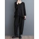 Split-Joint V-Neck Long Sleeves Asymmetric Solid Color T-Shirts Top + Harem Pants Elasticity Pants Bottom Two Pieces Set