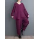 Split-Joint V-Neck Long Sleeves Asymmetric Solid Color T-Shirts Top + Harem Pants Elasticity Pants Bottom Two Pieces Set