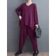 Split-Joint V-Neck Long Sleeves Asymmetric Solid Color T-Shirts Top + Harem Pants Elasticity Pants Bottom Two Pieces Set