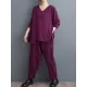 Split-Joint V-Neck Long Sleeves Asymmetric Solid Color T-Shirts Top + Harem Pants Elasticity Pants Bottom Two Pieces Set