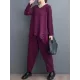 Split-Joint V-Neck Long Sleeves Asymmetric Solid Color T-Shirts Top + Harem Pants Elasticity Pants Bottom Two Pieces Set