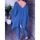 Batwing Sleeves Loose Solid Color V-Back V-Neck Shirts Tops&Pants Two Pieces Set