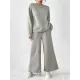 Round-Neck Long Sleeves Loose Solid Color Shirts Top + Drawstring Pants Bottom Two Pieces Set