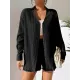 Loose Buttoned Long Sleeves Pleated Solid Color Lapel Shirts Top + Elasticity Shorts Bottom Two Pieces Set