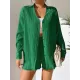 Loose Buttoned Long Sleeves Pleated Solid Color Lapel Shirts Top + Elasticity Shorts Bottom Two Pieces Set