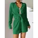 Loose Buttoned Long Sleeves Pleated Solid Color Lapel Shirts Top + Elasticity Shorts Bottom Two Pieces Set