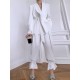 Solid Color Column Long Sleeves Lapel Blazer Top&Pants Two Pieces Set