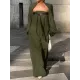 Buttoned Long Sleeves Collarless Outerwear Top + Wide Leg Belted Jumpsuits Two Pieces Set