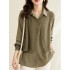 Long Sleeves Loose Solid Color Lapel  Inner Shirt + Pockets Buttoned Outer Knit Vest Two Pieces Set