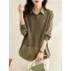 Long Sleeves Loose Solid Color Lapel  Inner Shirt + Pockets Buttoned Outer Knit Vest Two Pieces Set