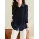 Long Sleeves Loose Solid Color Lapel  Inner Shirt + Pockets Buttoned Outer Knit Vest Two Pieces Set