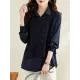 Long Sleeves Loose Solid Color Lapel  Inner Shirt + Pockets Buttoned Outer Knit Vest Two Pieces Set