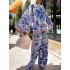 Round-Neck Flared Sleeves Long Sleeves Flower Print T-Shirts Top + Pants Bottom Two Pieces Set