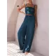 Elasticity Pleated Solid Color Spaghetti-Neck Tops + High Waisted Drawstring Pants Trousers Two Pieces Set