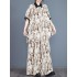 High-Low Buttoned Half Sleeves Pleated Printed Split-Side Lapel Blouses Top + Elasticity Pants Bottom Two Pieces Set