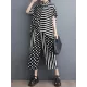 High-Low Asymmetric Half Sleeves Contrast Color Polka-Dot Split-Side Striped Lapel Blouses Top + Pants Bottom Two Pieces Set