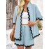 Loose Short Sleeves Split-Joint Lapel Blouse + Drawstring Elasticity Shorts Two Pieces Set