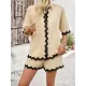 Loose Short Sleeves Split-Joint Lapel Blouse + Drawstring Elasticity Shorts Two Pieces Set