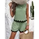 Loose Sleeveless Split-Joint Round-neck Vest + Wide Leg Shorts Two Pieces Set