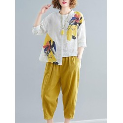 Printed Shirt + Solid Wide Leg Pants