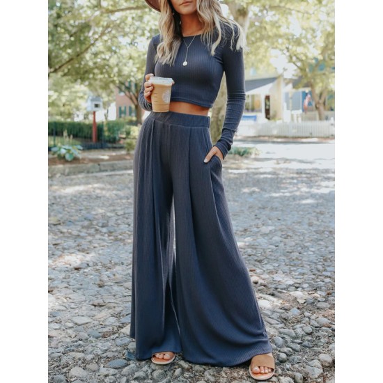 Solid Color Long Sleeves+Wide Leg Suits