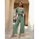 Casual High Waisted Solid Color U-Neck Two Pieces Set