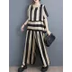 Striped Irregular clipping Loose Round-neck Two Pieces Set