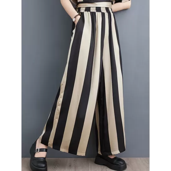 Striped Irregular clipping Loose Round-neck Two Pieces Set