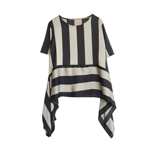 Striped Irregular clipping Loose Round-neck Two Pieces Set