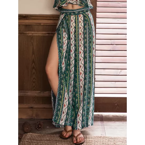 Casual Loose High Waisted Floral Printed Wide Leg Pants Bottoms