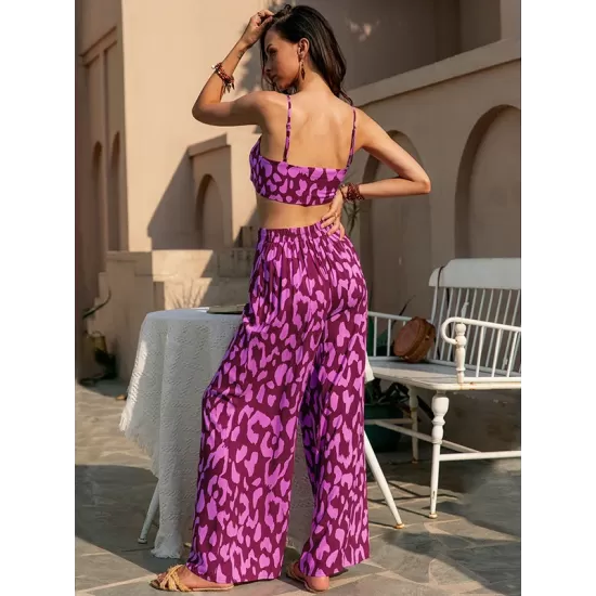 Vacation Loose Floral Printed Vest&Pants Two Pieces Set