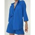 Drawstring Elasticity High-Waisted Solid Color Split-Joint Long Sleeves Loose Lapel Two Pieces Set