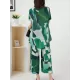 Original Loose Short Sleeves Contrast Color Printed Round-Neck T-Shirt Tops&Wide Legs Pants Two Pieces Set