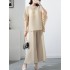 Casual Loose Pleated Solid Color Round-Neck T-Shirt Top&Wide Legs Pants Two Pieces Set