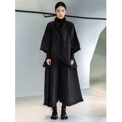 Urban Solid Color Pleated Outerwear&Pants Two Pieces Set