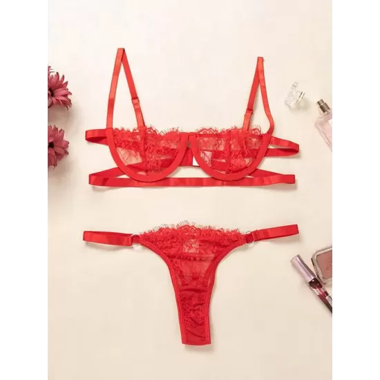 Eyelash Lace Underwired Split Sexy Lingerie