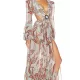 Floral-Print Bandage Puff Sleeves Asymmetric Bohemian Maxi Dress