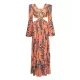 Floral-Print Bandage Puff Sleeves Asymmetric Bohemian Maxi Dress