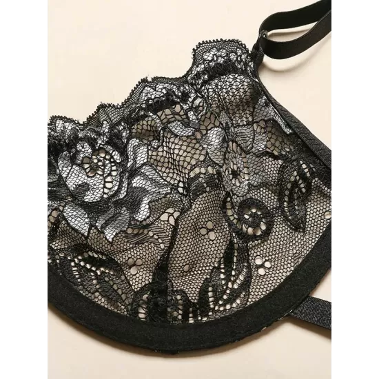 Sexy Embroidered Underwired Bandage Erotic Lingerie