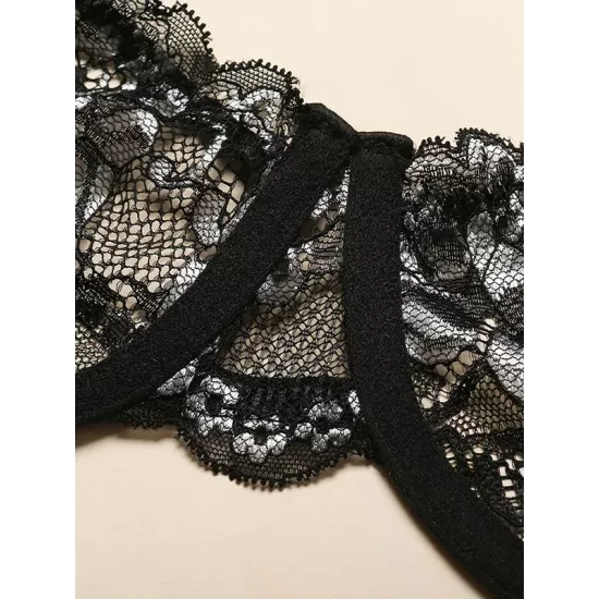 Sexy Embroidered Underwired Bandage Erotic Lingerie