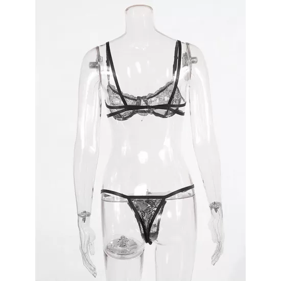 Sexy Embroidered Underwired Bandage Erotic Lingerie