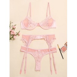 Sexy Lace Split-Joint Underwired Three-Piece Lingerie Set