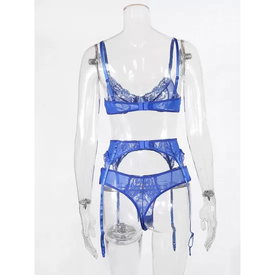 Sexy Lace Split-Joint Underwired Three-Piece Lingerie Set