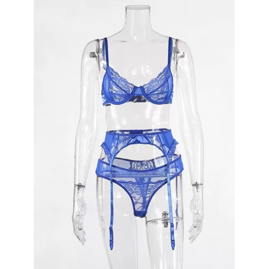 Sexy Lace Split-Joint Underwired Three-Piece Lingerie Set