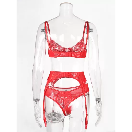 Sexy Lace Split-Joint Underwired Three-Piece Lingerie Set